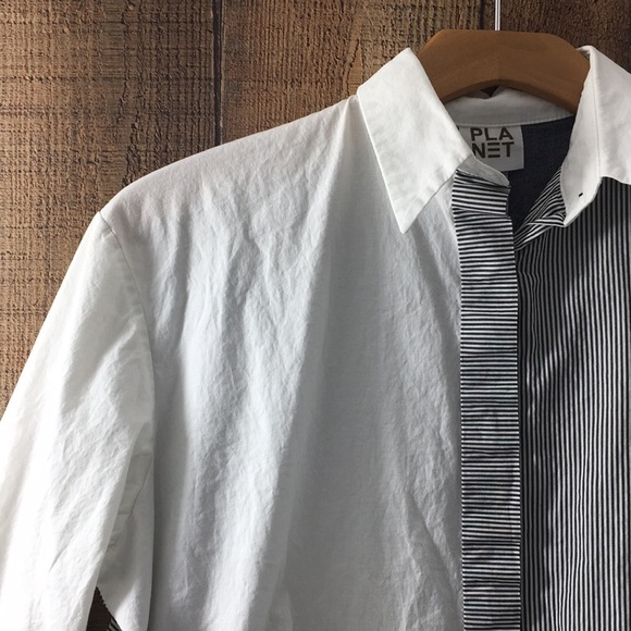 Planet Blue White Stripe Button‎ Front Shirt Womens 1 4-8 Long Sleeve Colorblock - Picture 3 of 16